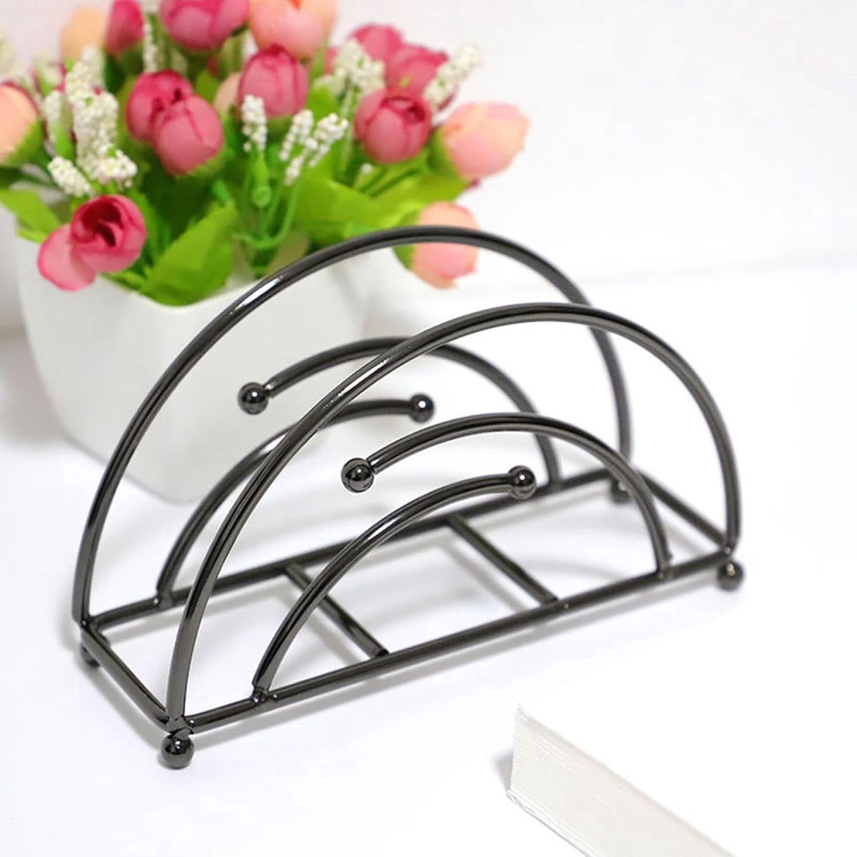 Napkin Holder - Napkin Holder - Vertical Napkin Holder - Metal - 17x5.5x9.5cm - Prevents Getting Wet - Half Circle - Napkin Accessories - Home Decor - Glossy Black - Suitable For Coffee Shops, Living Rooms, Hotels, Restaurants - Durable - Image 5
