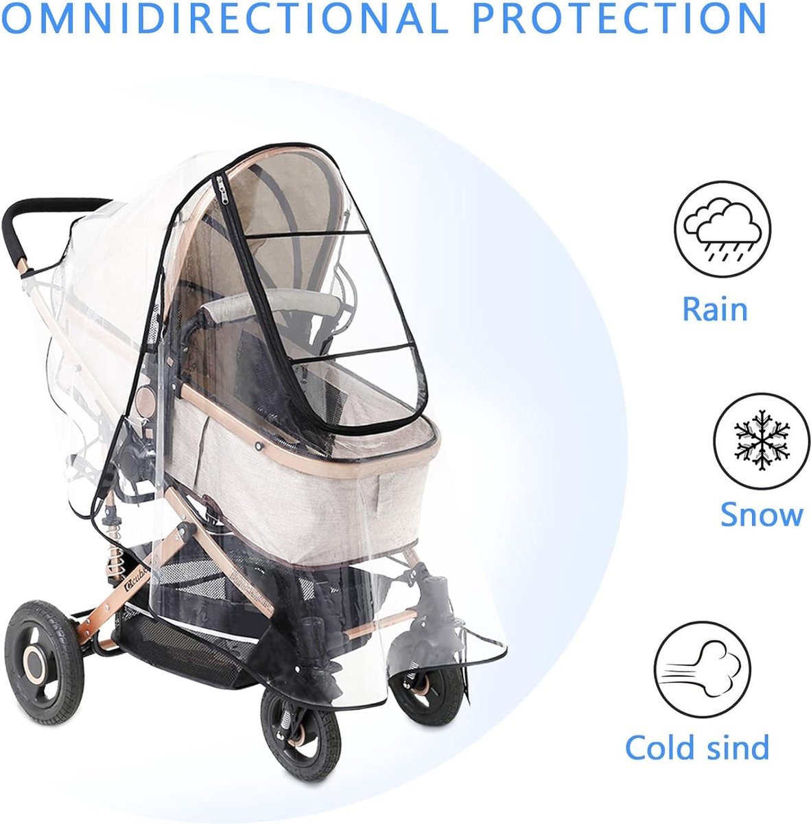 Stroller Rain Cover - Universal - Stroller Rain Cover - Buggy Rain Cover - Rain Cover for Stroller - Universal Stroller Accessory - Baby Weather Protection - Baby Travel Weather Shield - Windproof Waterproof - Protection Against Dust and Snow - Image 4