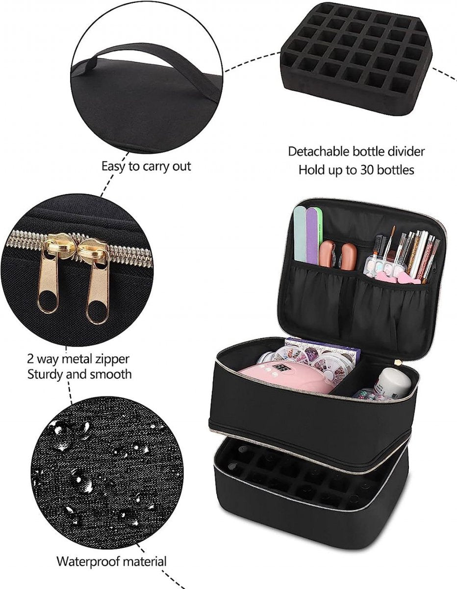Nail Polish Case Organizer - Nail Case Bag - Nail Technician Bag - Nail Polish Carrying Case - UV Gel Polish Lamp Storage - Beauty Case - Suitable for 30 Bottles - Nail Art Storage - Nail Art - With Removable Dividers - For All Nail Polish Supplies - Purp - Image 3