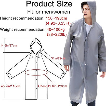 2x Raincoat - Hooded Raincoat - Rain Suit - Portable - Men's / Women's Raincoat - Thicker - Tear-Resistant - Lightweight - Foldable - Waterproof - One Size - Poncho - Rain Poncho - Rain - Grey - For Fishing/Travel/Emergencies - Image 2
