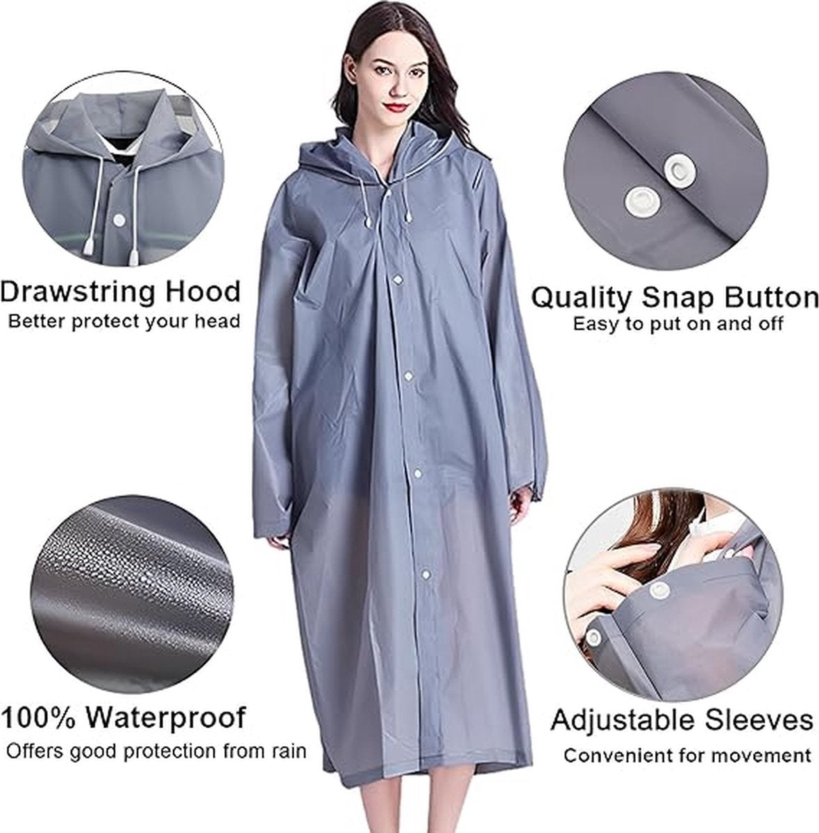 2x Raincoat - Hooded Raincoat - Rain Suit - Portable - Men's / Women's Raincoat - Thicker - Tear-Resistant - Lightweight - Foldable - Waterproof - One Size - Poncho - Rain Poncho - Rain - Grey - For Fishing/Travel/Emergencies - Image 5