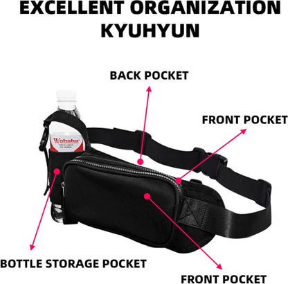 Waist Bag with Bottle Holder - Hiking Waist Bag with Bottle Holder - Outdoor Pouch Bag with Water Bottle / Bib Holder - Ideal for Festivals or Vacations - Multifunctional Strap - Adjustable - For Hiking, Dog Walks, Outdoor Activities - Black - Image 2