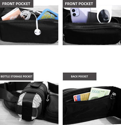 Waist Bag with Bottle Holder - Hiking Waist Bag with Bottle Holder - Outdoor Pouch Bag with Water Bottle / Bib Holder - Ideal for Festivals or Vacations - Multifunctional Strap - Adjustable - For Hiking, Dog Walks, Outdoor Activities - Black - Image 3