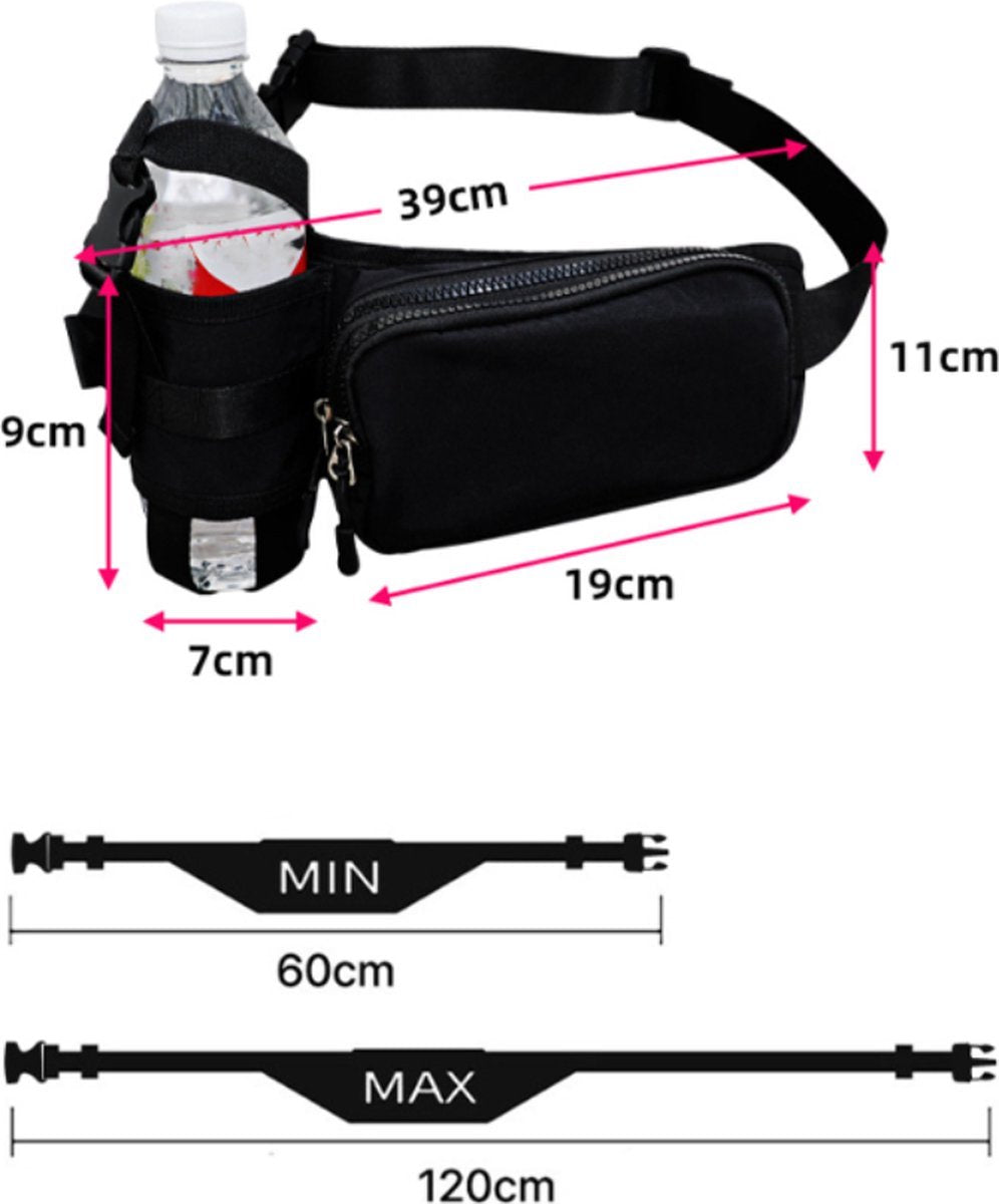 Waist Bag with Bottle Holder - Hiking Waist Bag with Bottle Holder - Outdoor Pouch Bag with Water Bottle / Bib Holder - Ideal for Festivals or Vacations - Multifunctional Strap - Adjustable - For Hiking, Dog Walks, Outdoor Activities - Black - Image 4