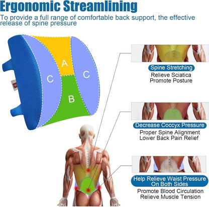 Ergonomic Lower Back Cushion - Memory Foam - Back Support - Lumbar Support - Relieve Fatigue - For Car, Office Chair, Sofa and Bed - Car Cushion - Working from Home - Blue - Back Pain & Sitting Comfort - Image 4