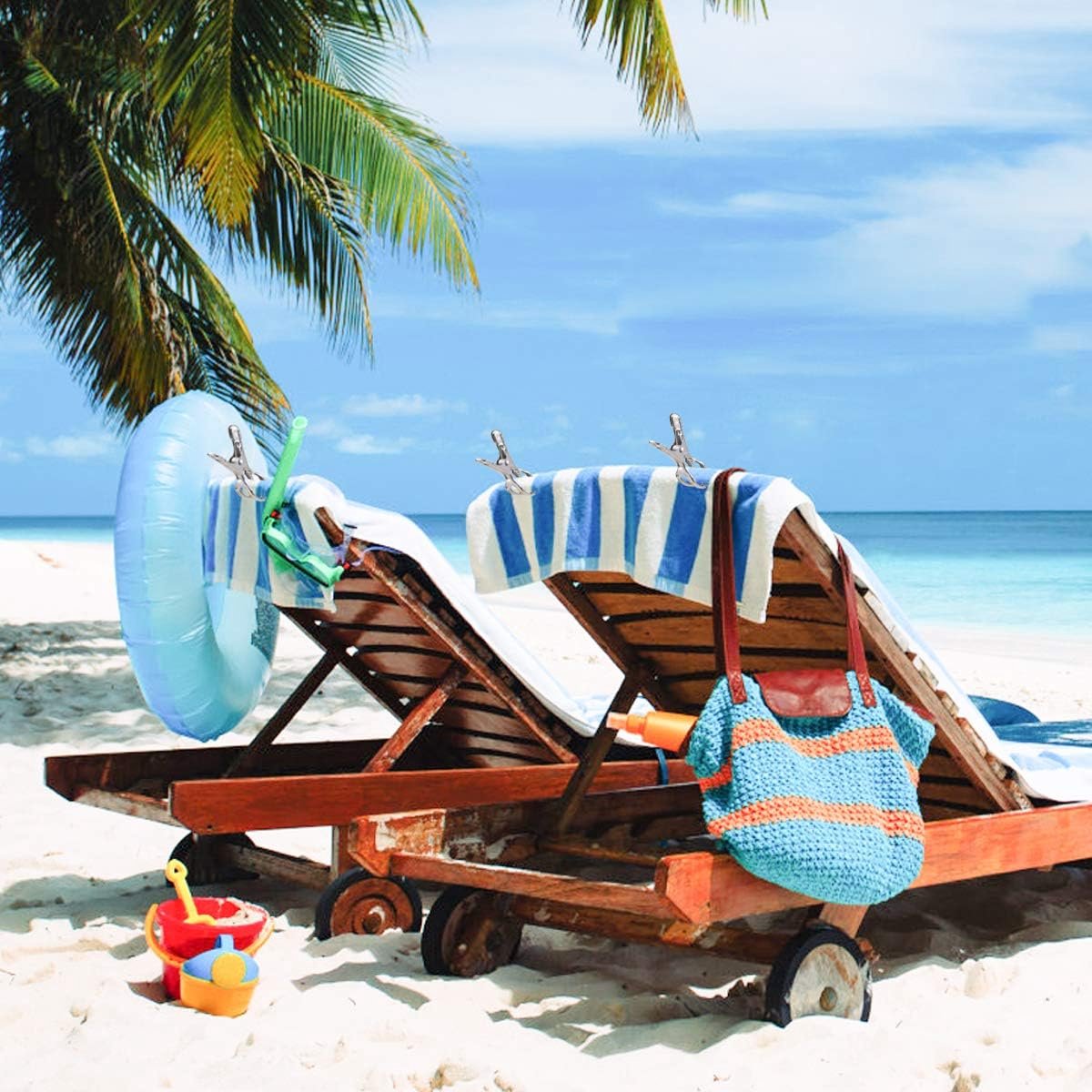 Clothes Pegs - 18 Pieces - Beach Towel Anti-Wind Pegs for Beach Chair - Stainless Steel - Large - Opening 6 Cm - Clothes Rack Pegs - Anti-Slip Clip - Skirt Clip - Quilt - Sheet - Bath Towel - Extra Long and Sturdy - Durable - Image 3