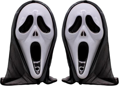 2-Piece Plastic Horror Killer Mask - Screaming Mask - Horror - Full Head Mask - Ghost Face Creates a Suspenseful Atmosphere - Suitable for Carnival and Halloween - One Size Fits All