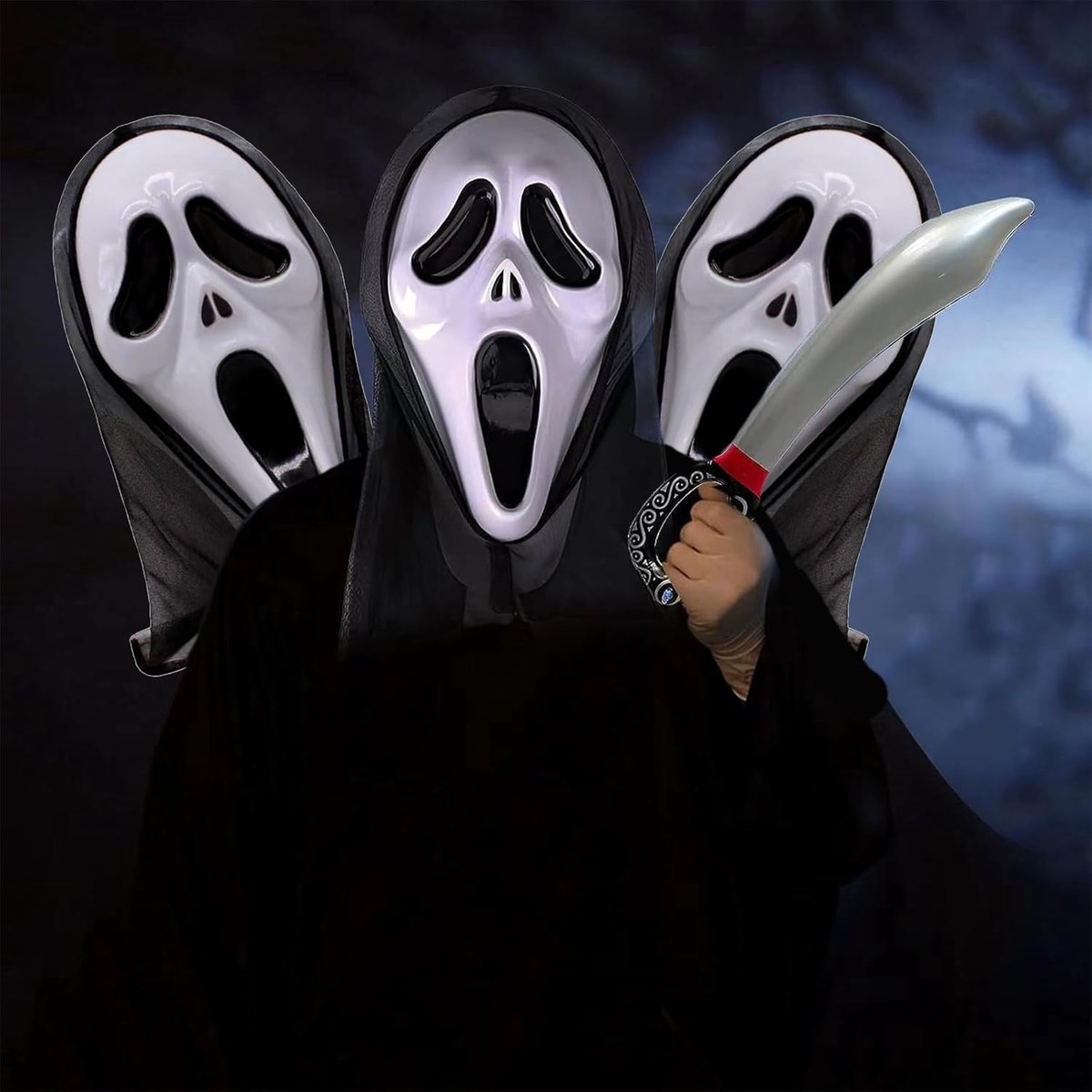 2-Piece Plastic Horror Killer Mask - Screaming Mask - Horror - Full Head Mask - Ghost Face Creates a Suspenseful Atmosphere - Suitable for Carnival and Halloween - One Size Fits All - Image 2