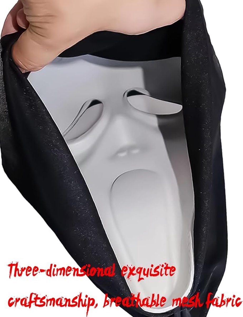 2-Piece Plastic Horror Killer Mask - Screaming Mask - Horror - Full Head Mask - Ghost Face Creates a Suspenseful Atmosphere - Suitable for Carnival and Halloween - One Size Fits All - Image 4