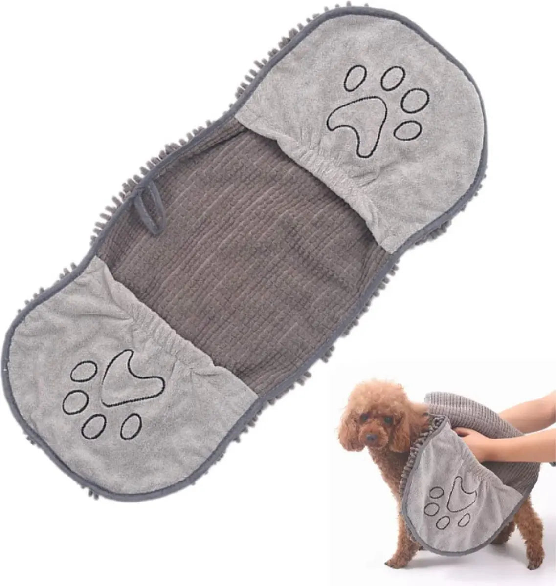 Pet Towel - Dog Towel - Absorbent Dog Drying Towel - Dog Towel with Hand Pockets - Pet Bath Towel - Sustainable - Machine Washable - For Cats and Dogs - 80x35 Cm - Grey - 1 Piece