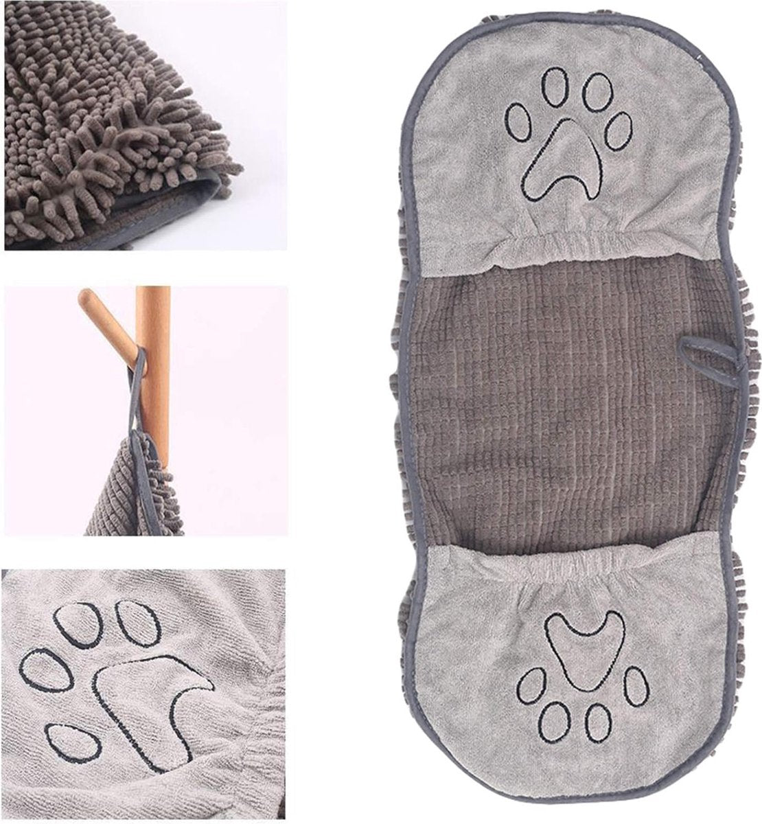 Pet Towel - Dog Towel - Absorbent Dog Drying Towel - Dog Towel with Hand Pockets - Pet Bath Towel - Sustainable - Machine Washable - For Cats and Dogs - 80x35 Cm - Grey - 1 Piece - Image 4