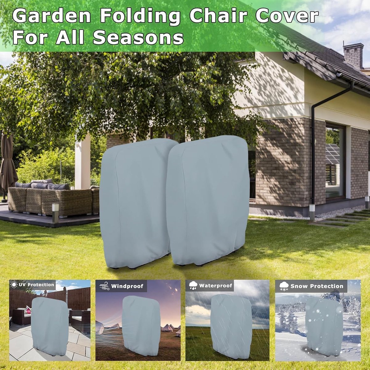 Waterproof Chair Cover - Garden Furniture Protective Cover - Garden Chair Cover - Garden Furniture Cover - Chair Cover for Garden Chairs - Cover for Folding Chairs - Weatherproof Chair Protective Cover - For Outdoor Use in the Garden, Balcony, or Terrace  - Image 3
