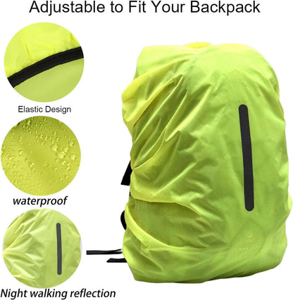 2-Piece Waterproof Backpack Cover - Reflective Rain Cover Backpack - 45 to 55 Liters - Waterproof Backpack Rain Cover - Reflective Backpack Covers in Polyester - Black & Green - Size L - Waterproof Backpack Cover for Outdoor Hiking Driving Climbing - Image 4