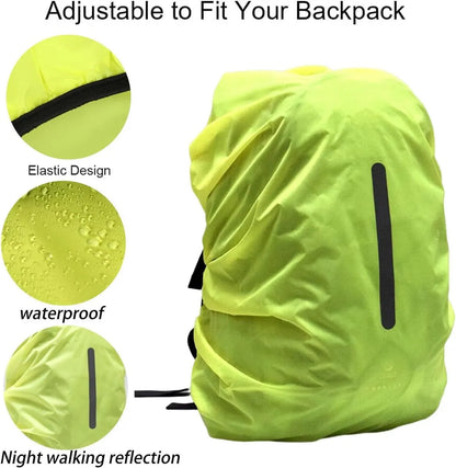 2-Piece Waterproof Backpack Cover - Reflective Rain Cover Backpack - 45 to 55 Liters - Waterproof Backpack Rain Cover - Reflective Backpack Covers in Polyester - Black & Green - Size L - Waterproof Backpack Cover for Outdoor Hiking Driving Climbing - Image 4