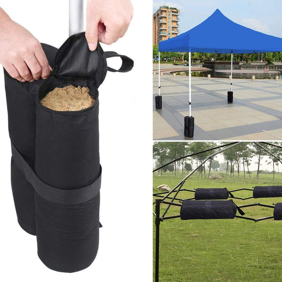 Sandbags - 4 Pieces - 30 x 42 Cm - Weight Bag - Sandbags for Protective Cover - Base Weights for Garden Tent, Party Tent, Pop-Up Tent, Parasol and Trampoline - Sandbags Fillable with Sand or Gravel - Includes Carrying Strap - Polyester 600D - Black - Image 4