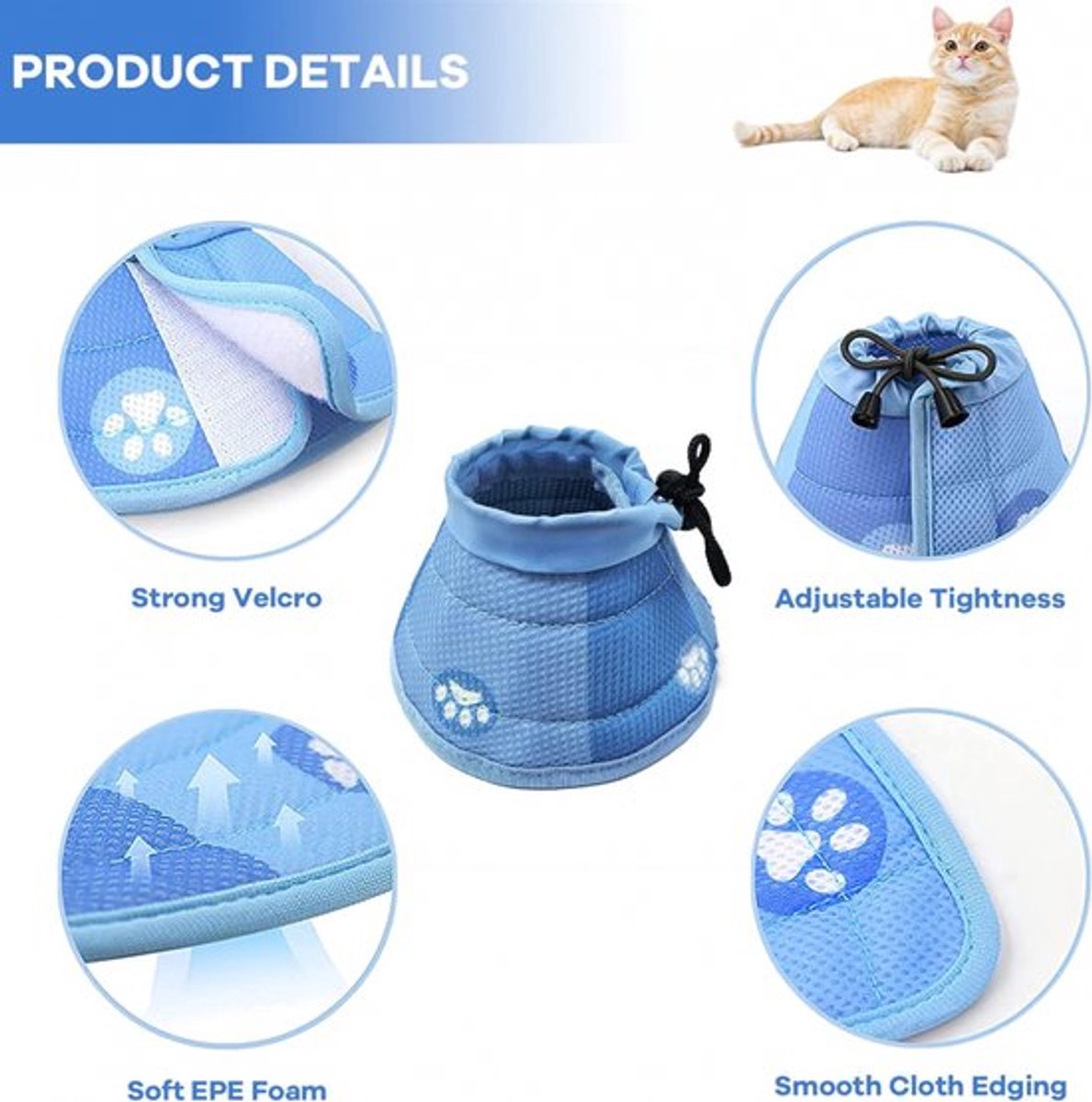 Cat collar - Cat recovery collar - Cat collar - Cat cone - Elizabethan Collars For Cats - Cat Collar - Adjustable - Soft - Size L - Blue - Image 2