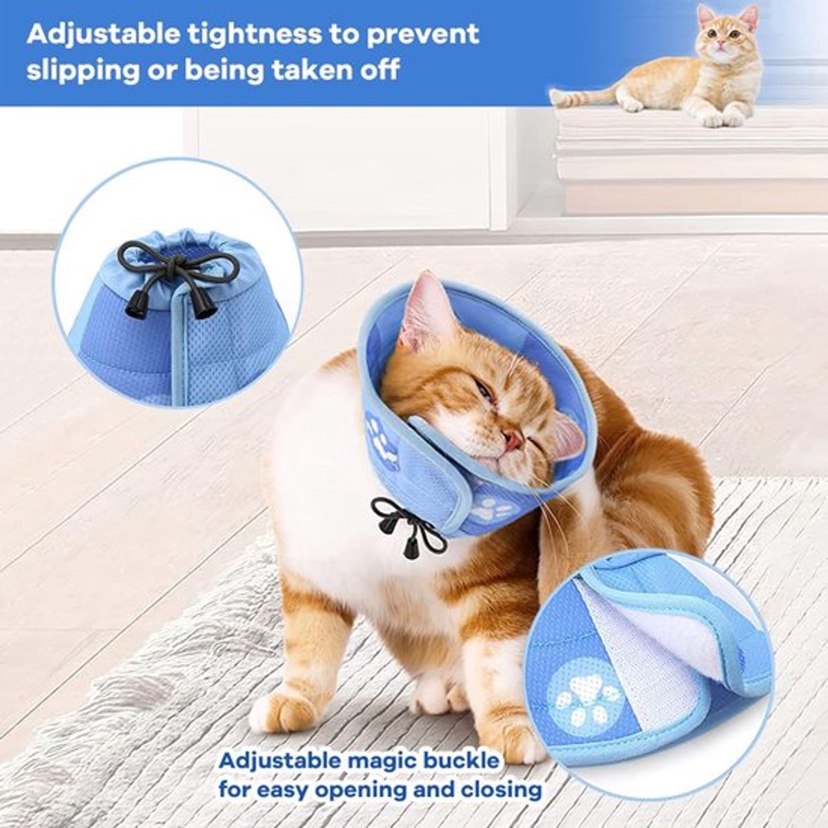 Cat collar - Cat recovery collar - Cat collar - Cat cone - Elizabethan Collars For Cats - Cat Collar - Adjustable - Soft - Size L - Blue - Image 3