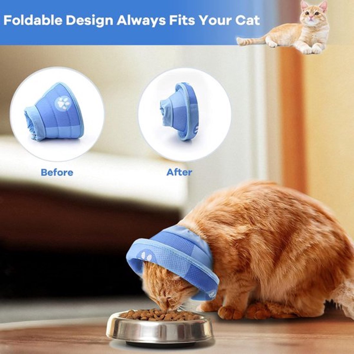 Cat collar - Cat recovery collar - Cat collar - Cat cone - Elizabethan Collars For Cats - Cat Collar - Adjustable - Soft - Size L - Blue - Image 4