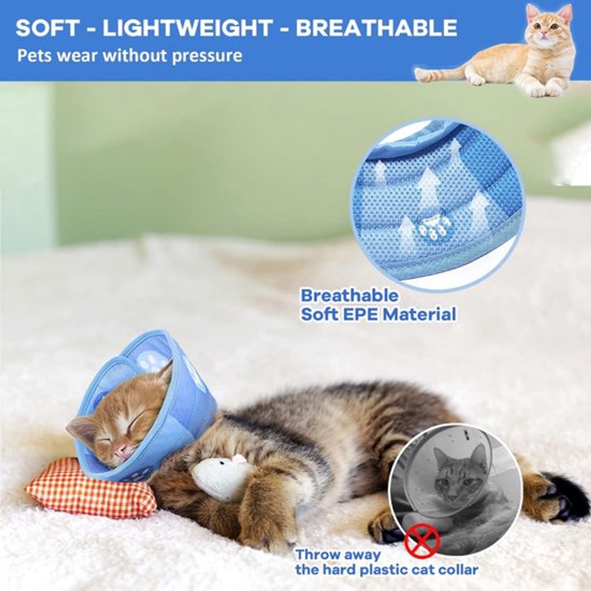 Cat collar - Cat recovery collar - Cat collar - Cat cone - Elizabethan Collars For Cats - Cat Collar - Adjustable - Soft - Size L - Blue - Image 5