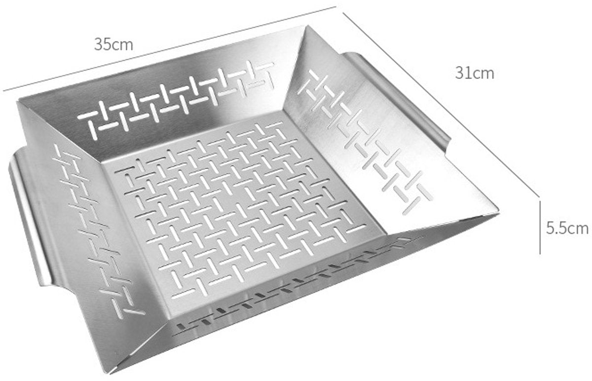 Professional Grill Basket - High-Quality Baking Trays - Barbecue Pans - BBQ Grill Basket - Optimal Heat Distribution - Practical - Durable - Grilled Vegetables / Meat - Very Suitable for Oven Safe / Gas / Charcoal / Electric Grill - Image 3