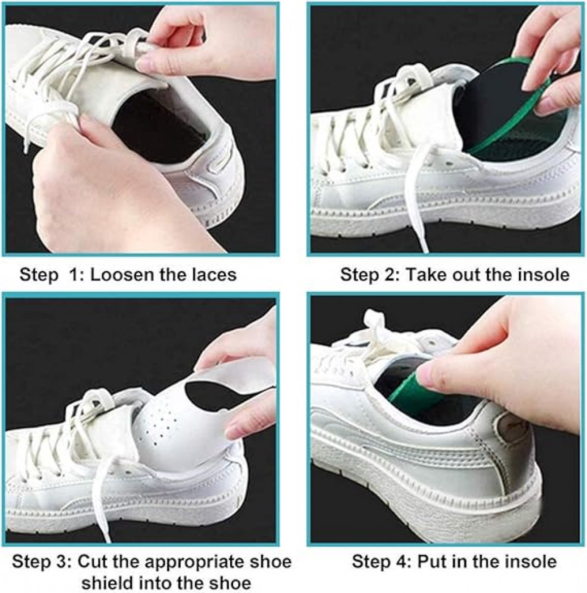 Sneaker Crease Protector - 8 Pairs - Anti-Crease Protector - Shoe Crease Protector - Sizes 40 to 45 (L) - Anti-Crease - Sneaker Shield - Sneaker Protector - Shoe Trees - Breathable - Reusable - White and Black - For All Shoes - Image 2