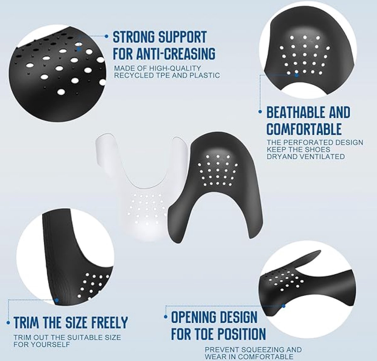 Sneaker Crease Protector - 8 Pairs - Anti-Crease Protector - Shoe Crease Protector - Sizes 40 to 45 (L) - Anti-Crease - Sneaker Shield - Sneaker Protector - Shoe Trees - Breathable - Reusable - White and Black - For All Shoes - Image 3