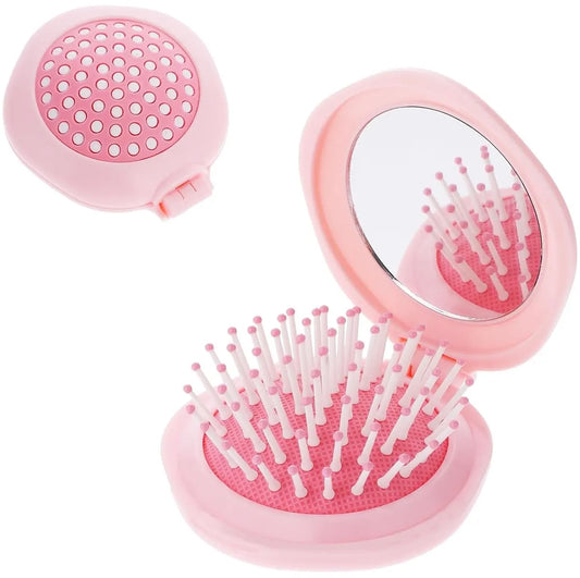 Hairbrush - Mini Hairbrush - Foldable hairbrush - with mirror - Comb - Hairdresser's Comb - styling tool - Curling Comb - Round - pink - pp - 7.6*7*2.7 cm - for bag/pocket - Image 2