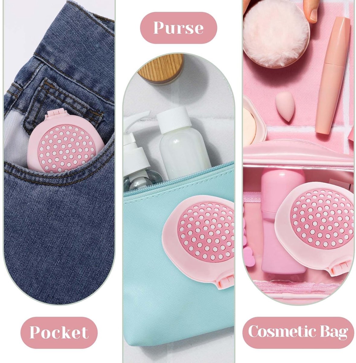 Hairbrush - Mini Hairbrush - Foldable hairbrush - with mirror - Comb - Hairdresser's Comb - styling tool - Curling Comb - Round - pink - pp - 7.6*7*2.7 cm - for bag/pocket - Image 5