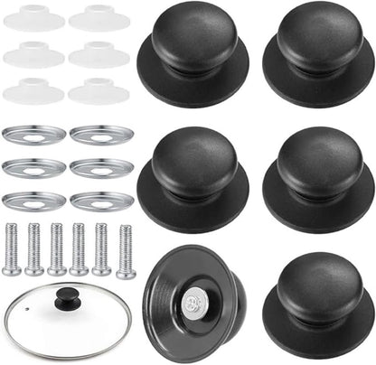 Handles for pot lids - Lid knobs - Replacement parts for cookware - Universal - Handles for pans - Screw-on accessories - Handles for pot lids - Suitable for pot lids and casseroles (black - 6-pack)