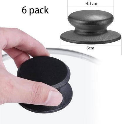 Handles for pot lids - Lid knobs - Replacement parts for cookware - Universal - Handles for pans - Screw-on accessories - Handles for pot lids - Suitable for pot lids and casseroles (black - 6-pack) - Image 2