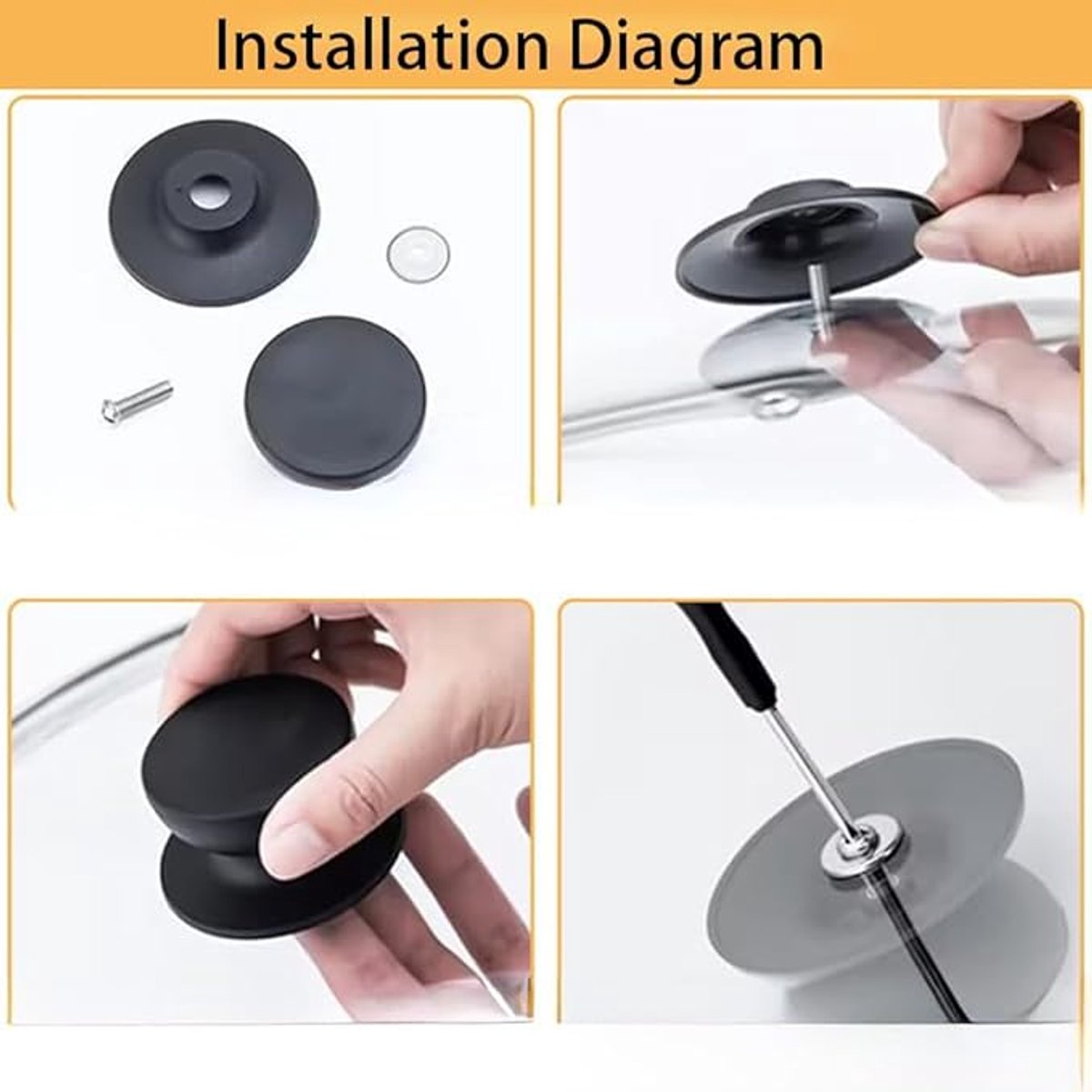 Handles for pot lids - Lid knobs - Replacement parts for cookware - Universal - Handles for pans - Screw-on accessories - Handles for pot lids - Suitable for pot lids and casseroles (black - 6-pack) - Image 4