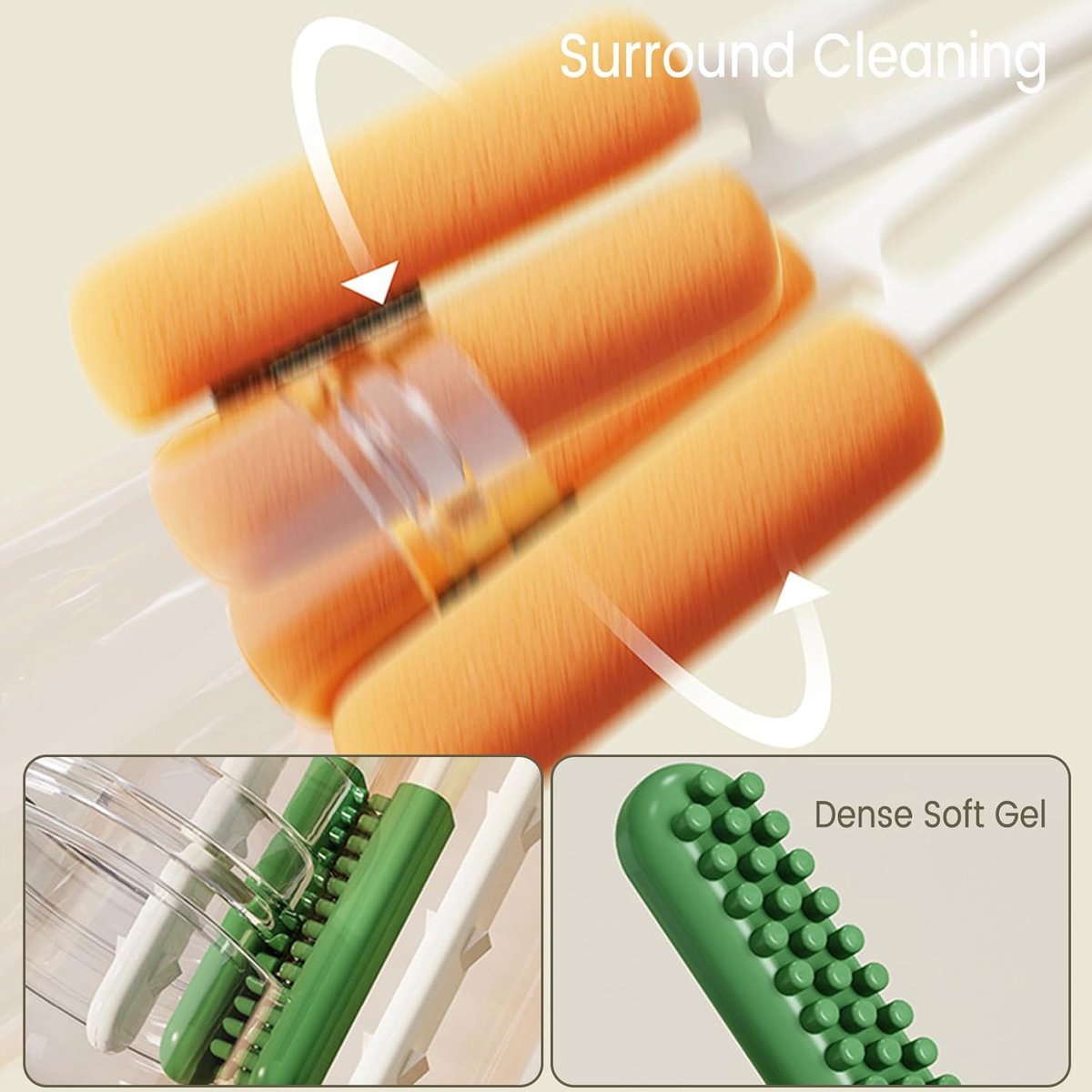 Bottle Brush - Bottle Cleaner - Cleaning Brush - Bottle Brush - Eco Bottle Brush - Bottle Cleaner - Bottle Cleaner - Bottle Cleaner - 4 in 1 Multifunctional - Suitable for All Surfaces - Easy to Use and Antibacterial - Orange - Image 5