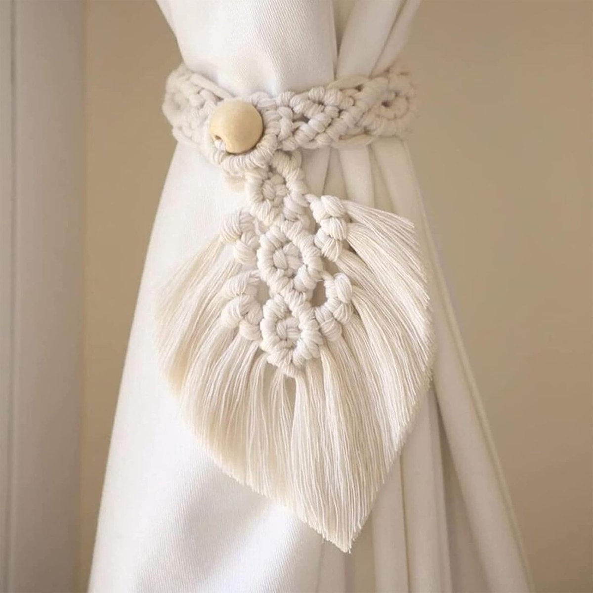Curtain Holders - 4 Pieces - Curtain Tieback Hook - Curtain Cords - Curtain Drawstring - Holdback Tiebacks - Tiebacks - Buckles for Curtain Clamps - Home Decor - For Home/Bedroom/Office/Hotel/Window Decor - Beige - Image 2