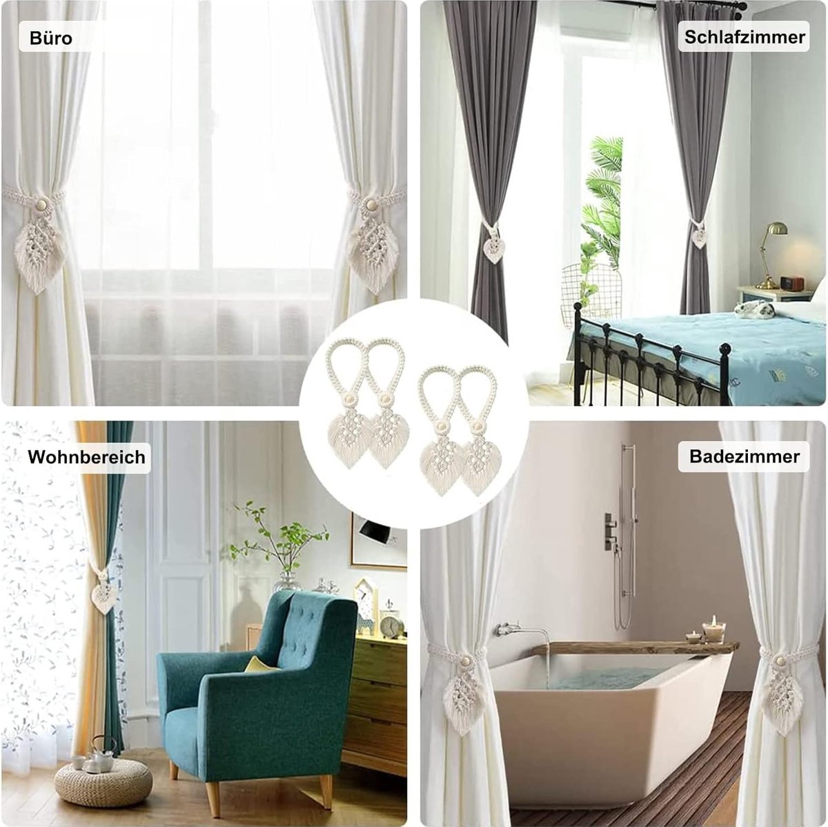 Curtain Holders - 4 Pieces - Curtain Tieback Hook - Curtain Cords - Curtain Drawstring - Holdback Tiebacks - Tiebacks - Buckles for Curtain Clamps - Home Decor - For Home/Bedroom/Office/Hotel/Window Decor - Beige - Image 3