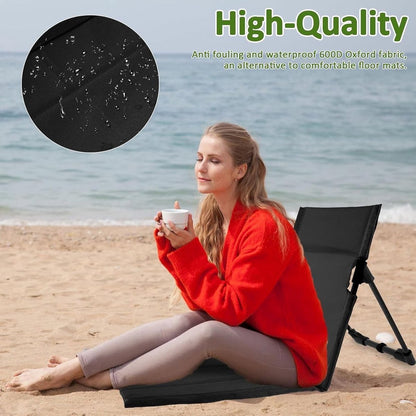 Beach Mat - Foldable Beach Chair - Camping Chair - Beach Mat with Backrest - Outdoor Camping Chair - Collapsible Beach Mat - Lightweight - Portable Sun Lounger - With Storage Bag - Soft Sponge Filling Cushion - Black - Image 2