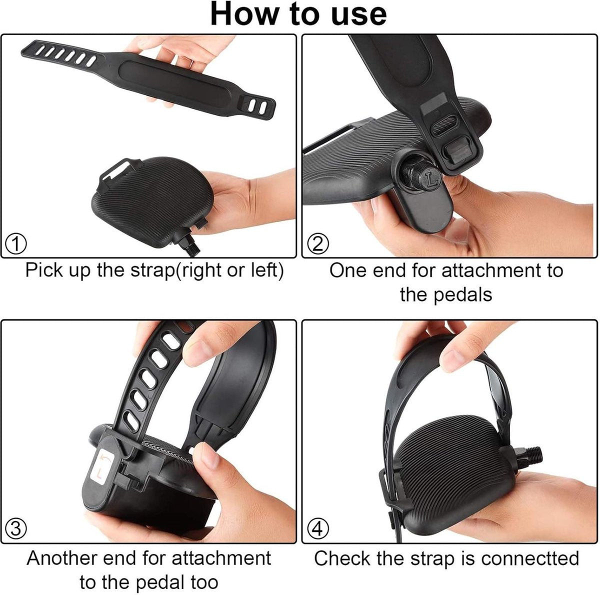 Bicycle Accessories - 2 Pairs - Bicycle Straps - Pedal Straps - Exercise Bike Pedal Straps - Rubber Pedal Straps - Adjustable Length Universal Pedal Strap - Rubber Anti-Slip Exercise Bike Parts - Strength Training Accessories - Black - Safety - Image 5