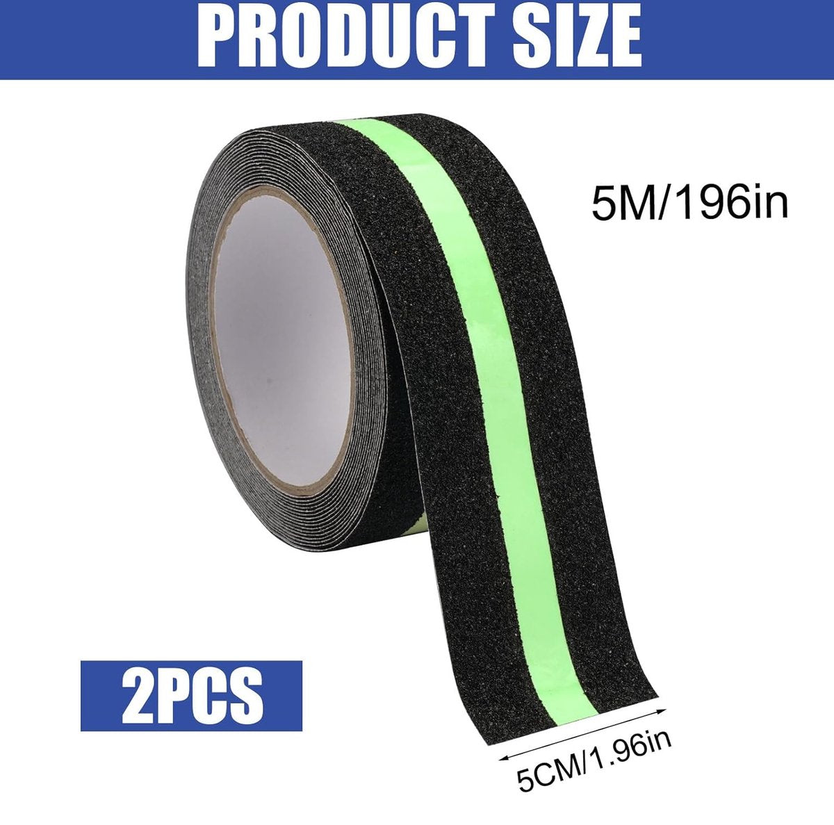 Anti-slip Adhesive Tape - 2 Rolls - Anti-slip Grip Tape - Safety Tape - Stair Tape - Anti-slip Adhesive Tape - Strips with Self-Adhesive - For Stairs Stairs Stairs Decking Indoors and Outdoors - Glows in the Dark - Black - 5 Cm X 5 M - Image 5
