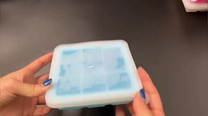 2x Ice Cube Tray With Lid - Silicone Ice Cube Tray - BPA Free - 2 x 9 Cells - 3.5cm Ice Cubes - Dishwasher Safe - Ice Cube Tray - Ice Cube Tray - Square - Green - Reusable - Easy to Push Out - Image 2