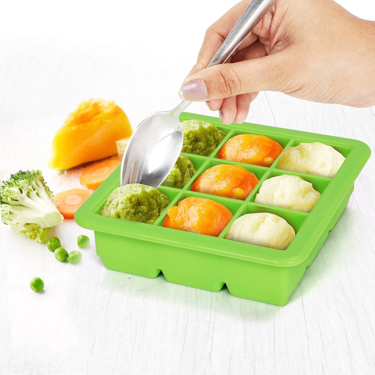 2x Ice Cube Tray With Lid - Silicone Ice Cube Tray - BPA Free - 2 x 9 Cells - 3.5cm Ice Cubes - Dishwasher Safe - Ice Cube Tray - Ice Cube Tray - Square - Green - Reusable - Easy to Push Out - Image 4