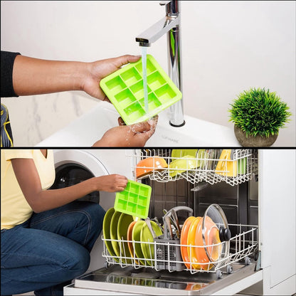 2x Ice Cube Tray With Lid - Silicone Ice Cube Tray - BPA Free - 2 x 9 Cells - 3.5cm Ice Cubes - Dishwasher Safe - Ice Cube Tray - Ice Cube Tray - Square - Green - Reusable - Easy to Push Out - Image 5