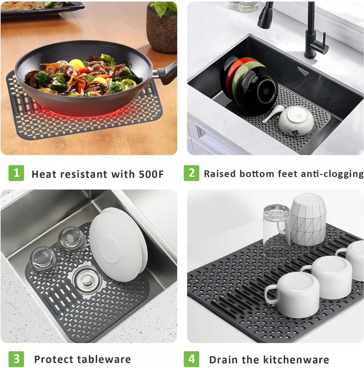 Silicone sink mat - sink protection - 1 piece - dark grey - 43x32 cm - Image 2