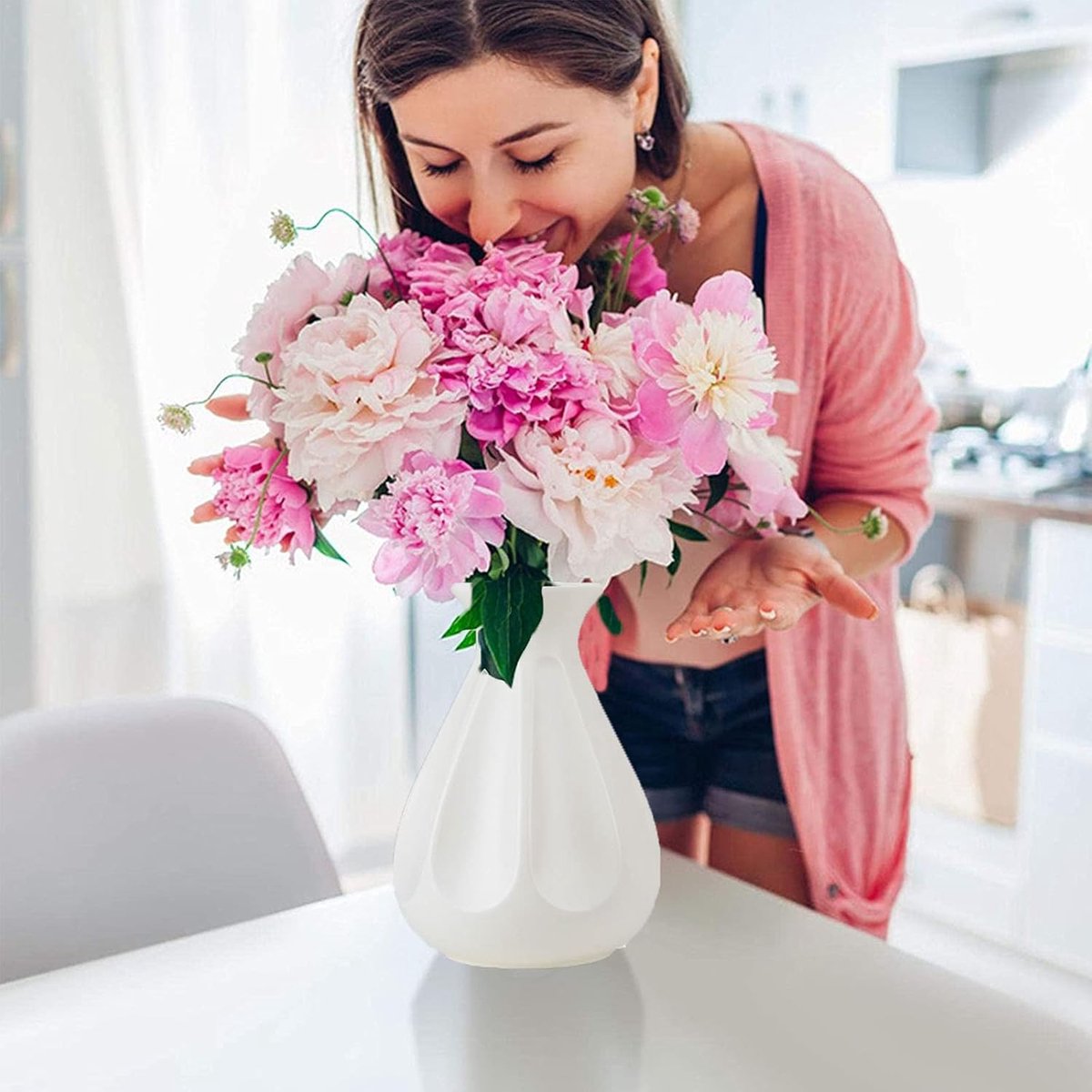 Vase - 2 Pieces - Plant Vase - Flower Vase - Dried Flower Vase - Home Accessories for Flowers and Bouquets - Decorative Accessories - Wedding - Birthday - Modern - Decoration - Indoor Vase - Faux Ceramic - Plastic - 13.5*20cm - Image 4