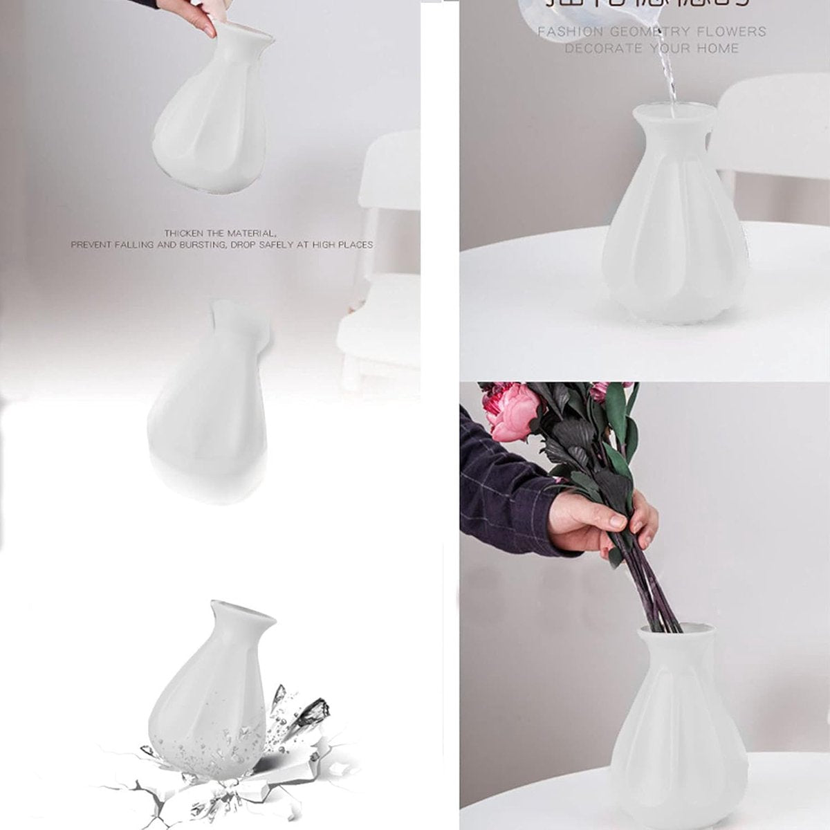 Vase - 2 Pieces - Plant Vase - Flower Vase - Dried Flower Vase - Home Accessories for Flowers and Bouquets - Decorative Accessories - Wedding - Birthday - Modern - Decoration - Indoor Vase - Faux Ceramic - Plastic - 13.5*20cm - Image 5
