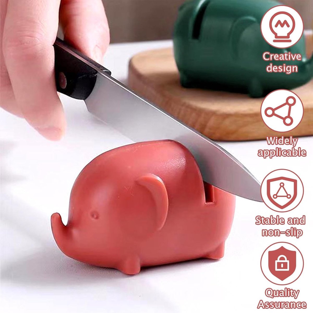 Knife Sharpener - Pull-through Sharpener - Anti-Slip Knife Sharpener - Knife Sharpener - Whetstone - Knife Sharpening System for Kitchen Knives - With Anti-Slip Base - Simple and Safe - Red - Image 4