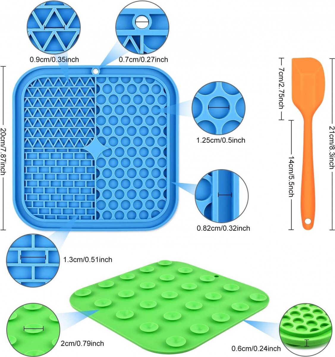 Dog Lick Mat - 2 Pieces - Dog Lick Mat with Suction Cup - Dog Toys - Dog Feeding Mat - Dog Slow Feeder - Cat Lick Mat - Dog Lick Pad - Anti-Gulp Food Bowl - BPA-Free - Dishwasher Safe - Blue and Green with Silicone Spatulas - Image 2