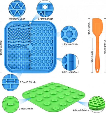 Dog Lick Mat - 2 Pieces - Dog Lick Mat with Suction Cup - Dog Toys - Dog Feeding Mat - Dog Slow Feeder - Cat Lick Mat - Dog Lick Pad - Anti-Gulp Food Bowl - BPA-Free - Dishwasher Safe - Blue and Green with Silicone Spatulas - Image 2