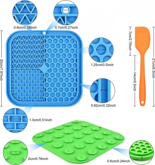 Dog Lick Mat - 2 Pieces - Dog Lick Mat with Suction Cup - Dog Toys - Dog Feeding Mat - Dog Slow Feeder - Cat Lick Mat - Dog Lick Pad - Anti-Gulp Food Bowl - BPA-Free - Dishwasher Safe - Blue and Green with Silicone Spatulas - Image 2