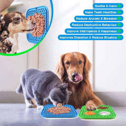 Dog Lick Mat - 2 Pieces - Dog Lick Mat with Suction Cup - Dog Toys - Dog Feeding Mat - Dog Slow Feeder - Cat Lick Mat - Dog Lick Pad - Anti-Gulp Food Bowl - BPA-Free - Dishwasher Safe - Blue and Green with Silicone Spatulas - Image 4