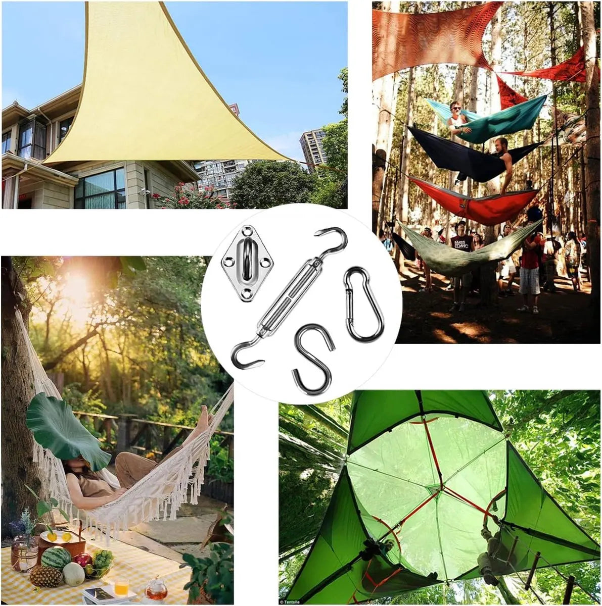 Shade Cloth Mounting Set - 42-Piece - Stainless Steel - Hardware Kit for Sun Sail - For Rectangular / Square Sun Shade Sails - Hammock Mounting Set - Shade Cloth Mounting Material - Image 3
