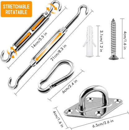 Shade Cloth Mounting Set - 42-Piece - Stainless Steel - Hardware Kit for Sun Sail - For Rectangular / Square Sun Shade Sails - Hammock Mounting Set - Shade Cloth Mounting Material - Image 5